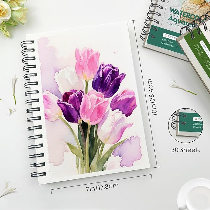 KOVIEDE 100% Cotton Watercolor Paper Pad 3 Pack Cold Press 140lb/300gsm Spiral - Image 5