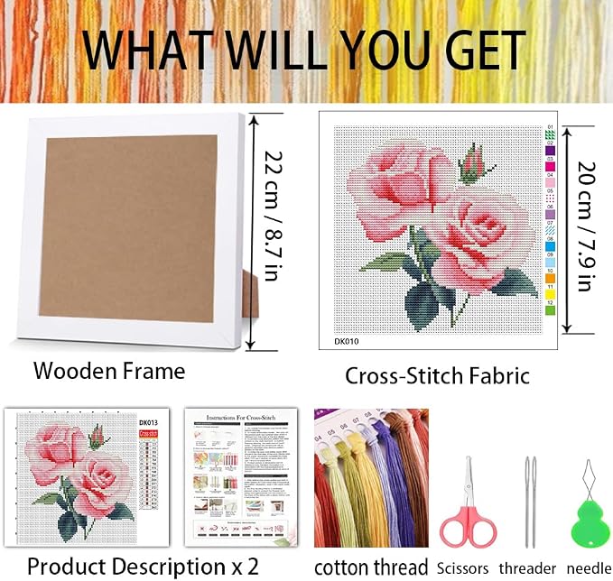 Pink Roses Cross Stitch Kits for Beginner, Flowers Stamped Cross Stitch Kits - Image 3