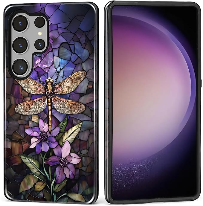 for Samsung Galaxy S25 Ultra Case, Stained Glass Dragonfly Pattern Glossy 2 in by Teonvpu
