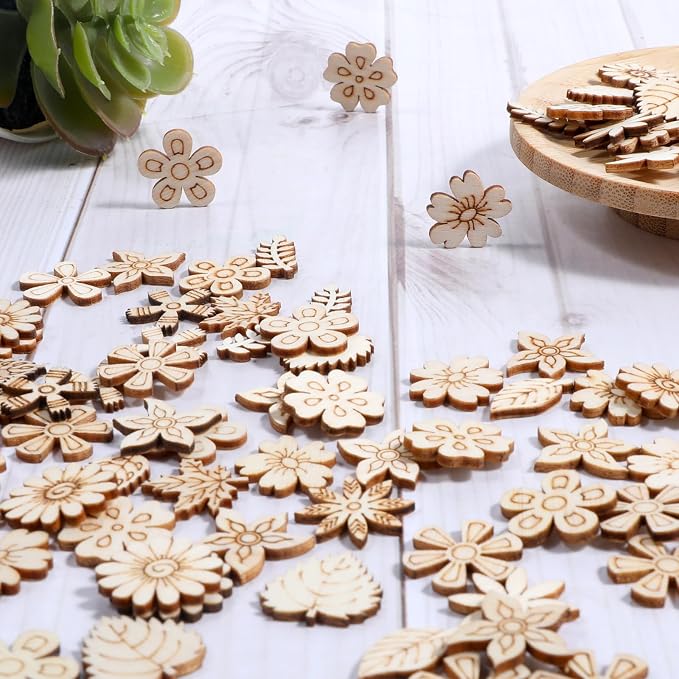 100 Pcs Unfinished Wooden Flower Wood Pieces Wood Flower Cutouts | Wooden - Image 4