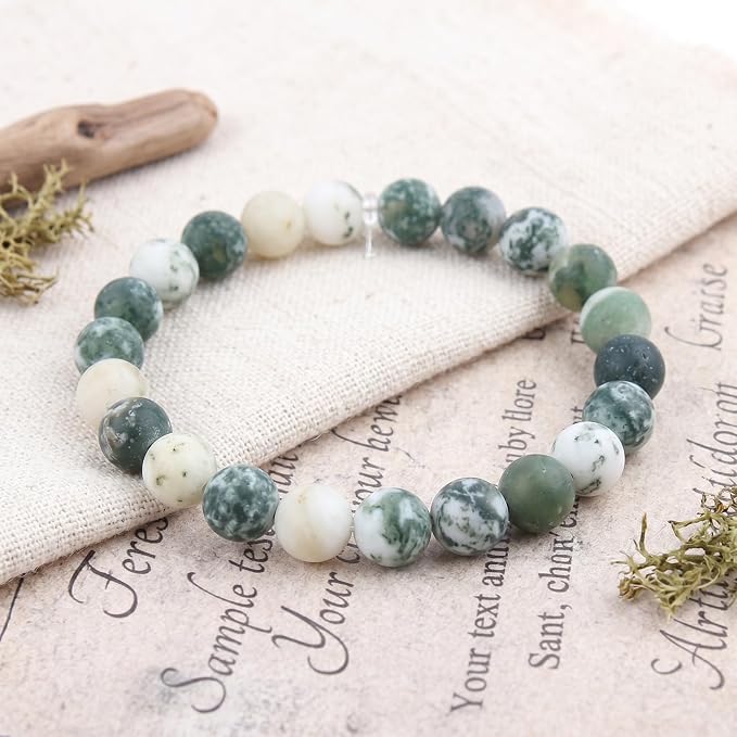 36pcs Natural Matte Tree Agate Gemstone Beads，10mm Frosted Round Loose Stone - Image 4