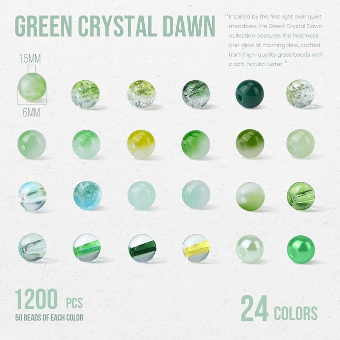 1200PCS Green Glass Beads for Bracelets, 24 Colors 6mm Crystal Beads Bracelets - Image 2