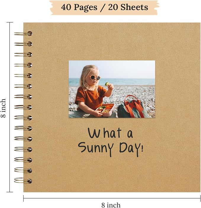 Scrapbook 8x8 Inch DIY Scrapbook Album Hardcover Kraft Paper 40 pages/20 sheets - Image 2
