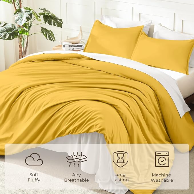 Litanika Mustard Yellow Comforter Set Queen Size, 3 Pieces Lightweight Solid - Image 3