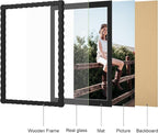 12x16 Picture Frame with Mat for 11x14, Wavy Edge Wooden Real Glass Photo Frame - Image 5