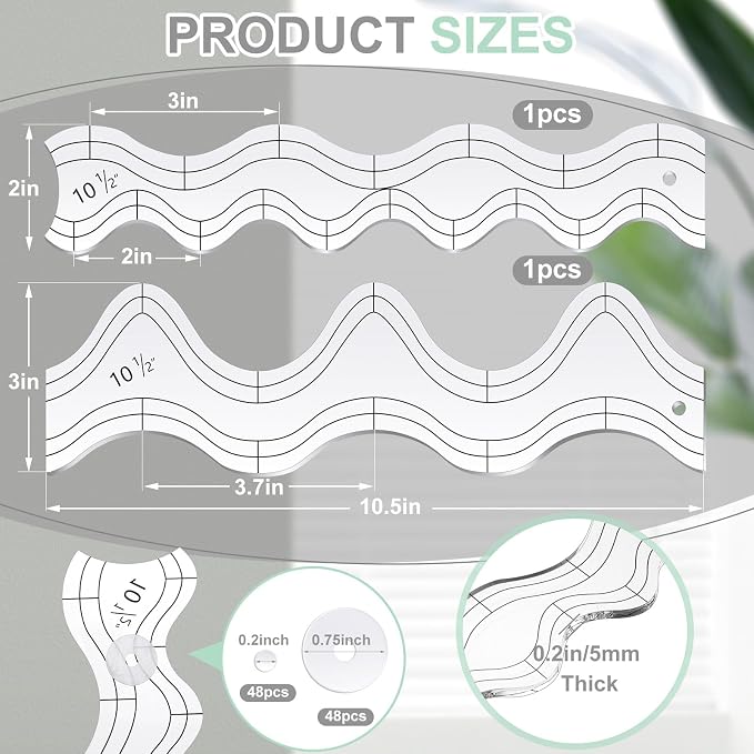 Kigley 2 Pcs Free Motion Quilting Templates Waves Acrylic Quilting Rulers - Image 2