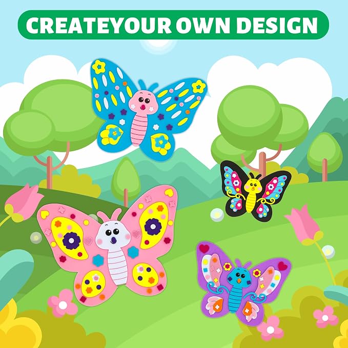 VKPI 4 Butterflies Foam Art Crafts Gift Kit, Creative Make Your Own Butterflies - Image 6
