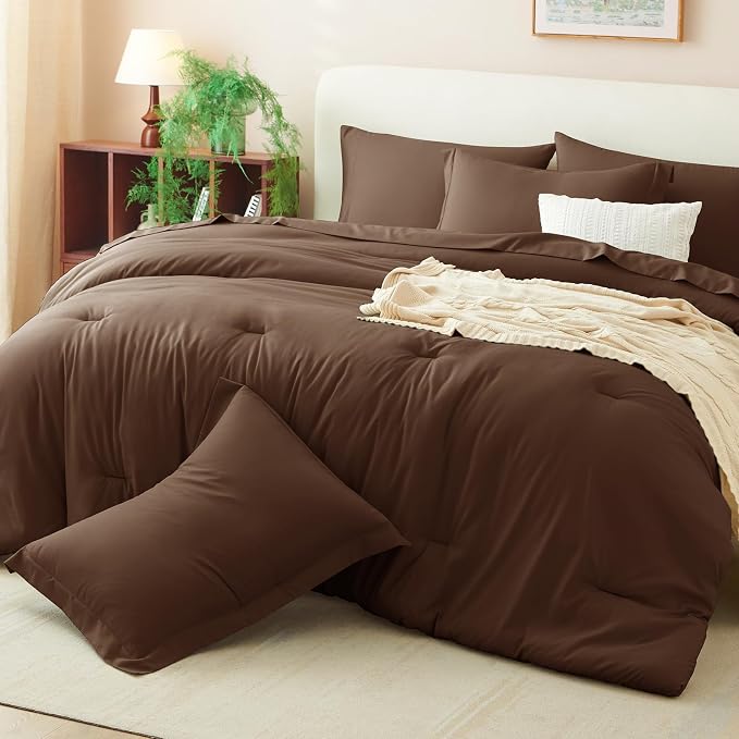CozyLux King Size Comforter Set Brown, 7 Pieces Bed in a Bag King Comforter Set - Image 9