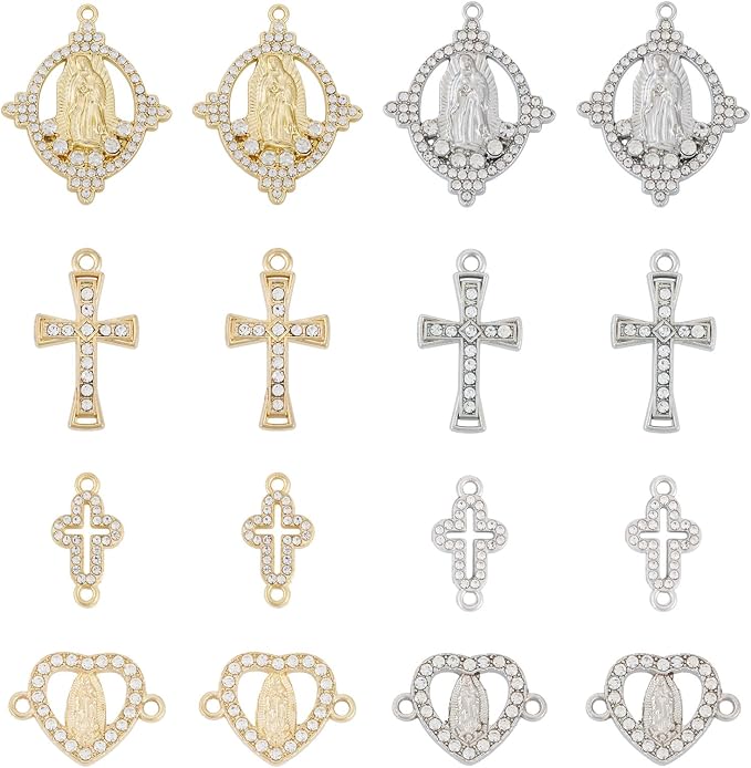 Cheriswelry 40pcs Virgin Cross Rhinestone Connector Charms Heart Oval Cross - Image 7