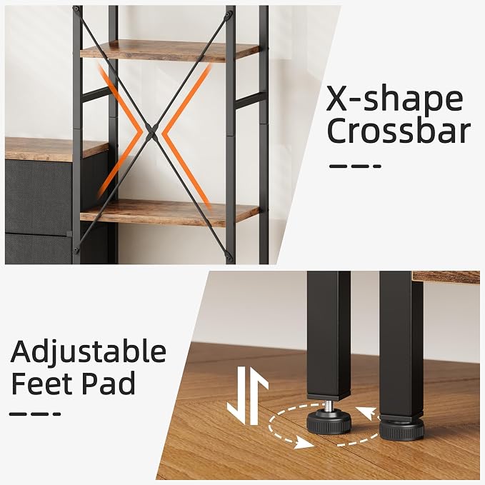 AFLUI Triple Bookshelf with 3 Fabric Drawers, 4-Tier Book Shelf and 10 Display - Image 6