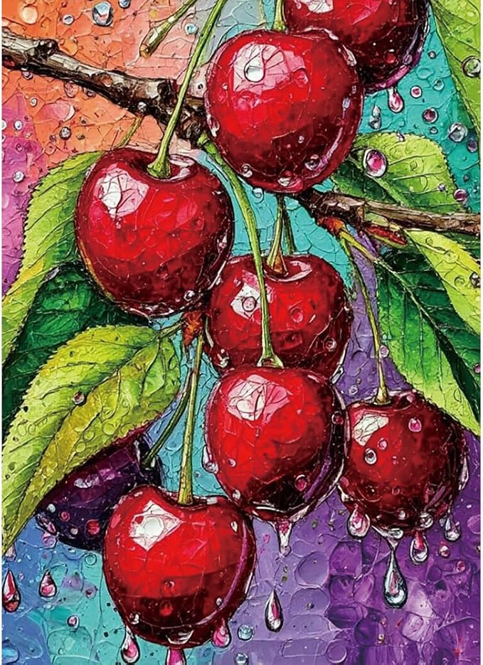 VICESESE Red Cherries with Water Drops Diamond Painting Kits by Unknown