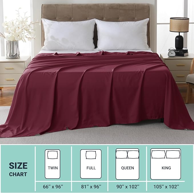 ZPECC King Flat Sheet Only 1 Pack, Durable Burgundy Top Bed Sheets - Image 5