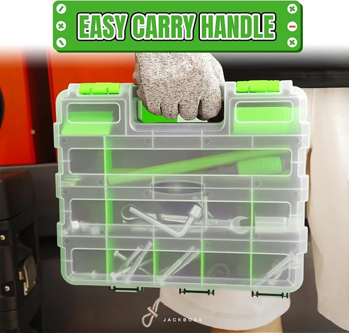 Jack Boss Tool Box with Transparent Lid, Double Side 34-Compartments Organizer - Image 7