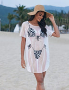 Ekouaer Women's Bikini Shirt Cover Up Short Sleeve Cute Bikini Print Cover-Up - Image 2