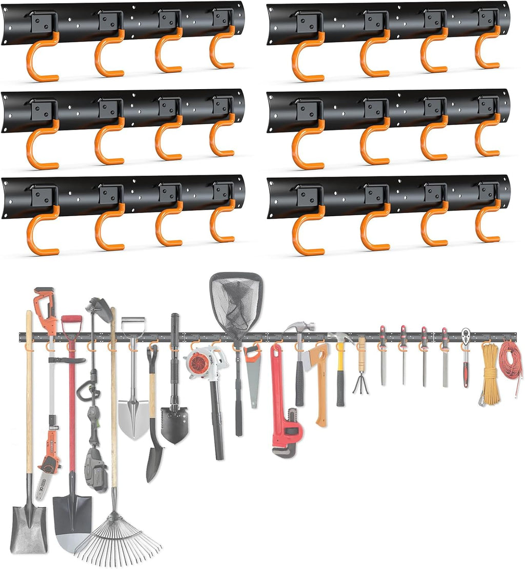 3-H 6×16" All Metal Garden Tool Organizer, Garage Tool Organizer, Broom Holder Wall Mount for Garage, Shed, Garden, Basement Hanging and Organizing Rake, Mop, Shovel, Hose