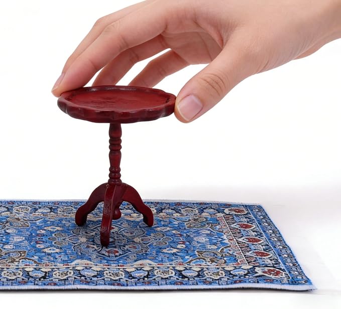 1:12 Scale Miniature Rug Carpet and End Table Wooden Side Table Dollhouse - Image 2