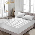 HYLEORY Full XL Mattress Pad Quilted Fitted Mattress Protector Cooling Pillow - Image 7