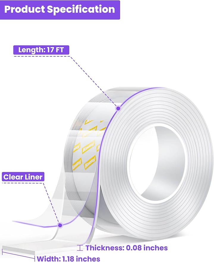 Upgraded Double Sided Tape Heavy Duty, 1.18" x 198”, Extra Large Nano Double - Image 2
