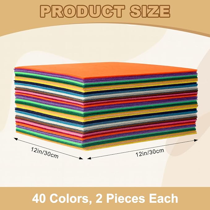 80PCS, 1mm Stiff Felt Fabric Sheets, 40 Assorted Colors, Felt Sheets - Image 2