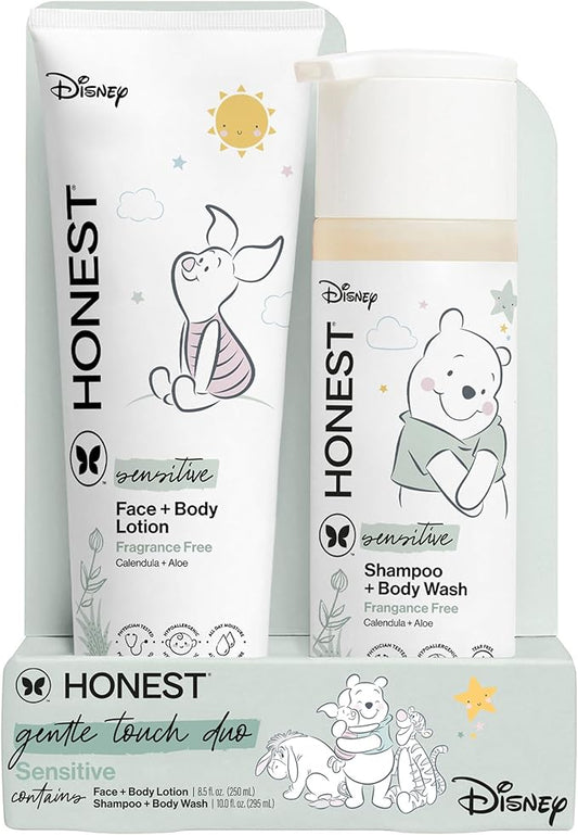 The Honest Company 2-in-1 Cleansing Shampoo + Body Wash and Face + Body Lotion Bundle + Disney Design | Gentle for Baby | Dermatologist Tested | Sensitive Fragrance Free, 18.5 fl oz