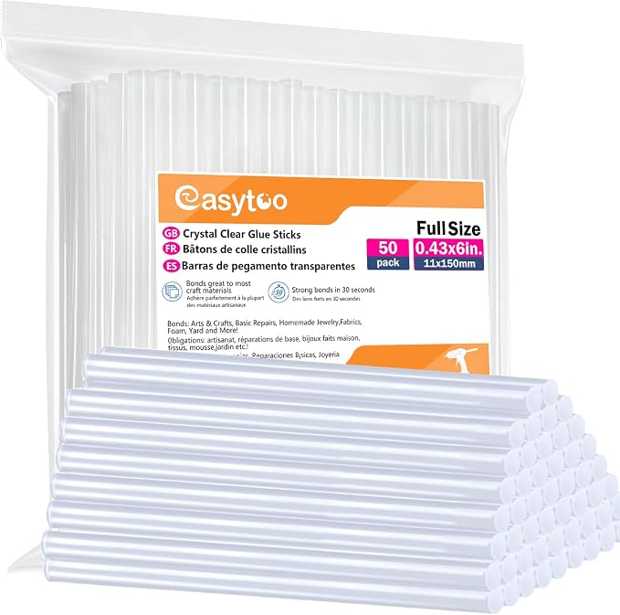 Crystal Clear Full Size Hot Glue Gun Sticks, 50 Pack, 0.43x6 Inches, Compatible by EASYTOO