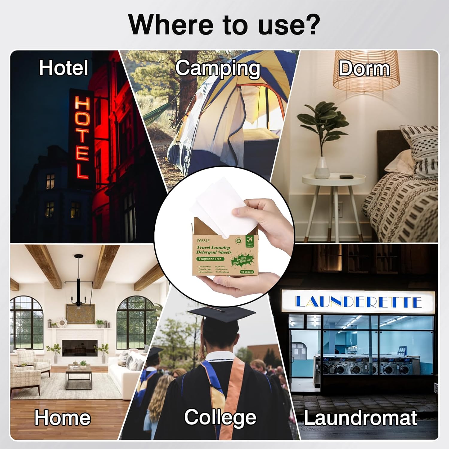 Poesie Laundry Detergent Sheets for Travel Portable Liquidless Cloth Washing Sheets Laundry Strips 3 Box per Pack Total 120 Count Fragrance Free