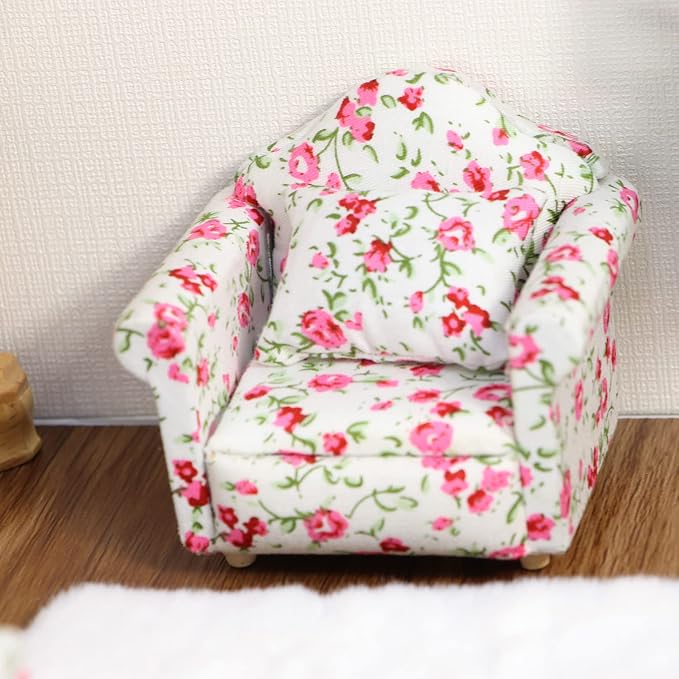 Dollhouse Couch with Pillow 1 12 Scale Miniature Sofa Arm Chair Living Room - Image 4