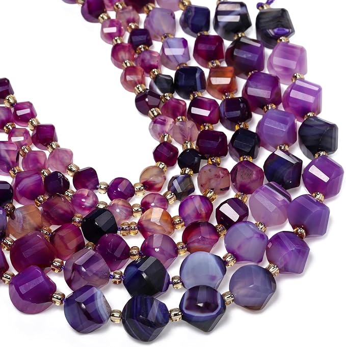 34pcs Natural Purple Striped Agate Stone Beads by Yochus