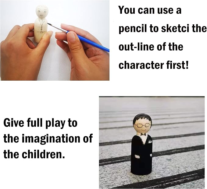 56 PCS Unfinished Natural Wooden Peg Dolls, Little Wooden peg People - Image 3