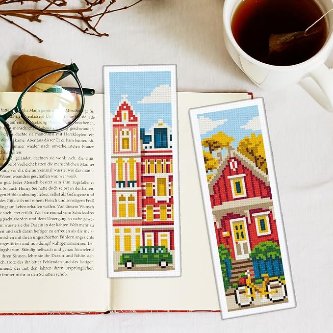 INFUNLY 6 Set DIY Cross Stitch Bookmark Kit Building House Cross Stitch Kits - Image 5