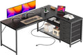 PRAISUN 53" L Shaped Desk with Power Outlets & USB-C Port, Reversible Computer by PRAISUN