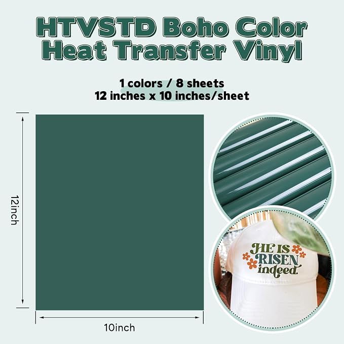 HTVSTD Boho Green HTV Heat Transfer Vinyl 8pcs 12×10in Iron on Vinyl | Dark Boho - Image 2