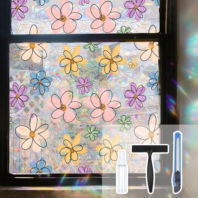 Daisy Flower Stained Glass Window Film Static Cling by Ohhvvow