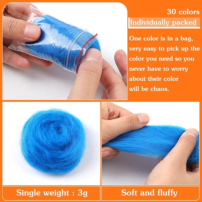 Mayboos 30 Colors Wool Roving for Needle Felting, Needle Felting Wool, DIY Wool - Image 2