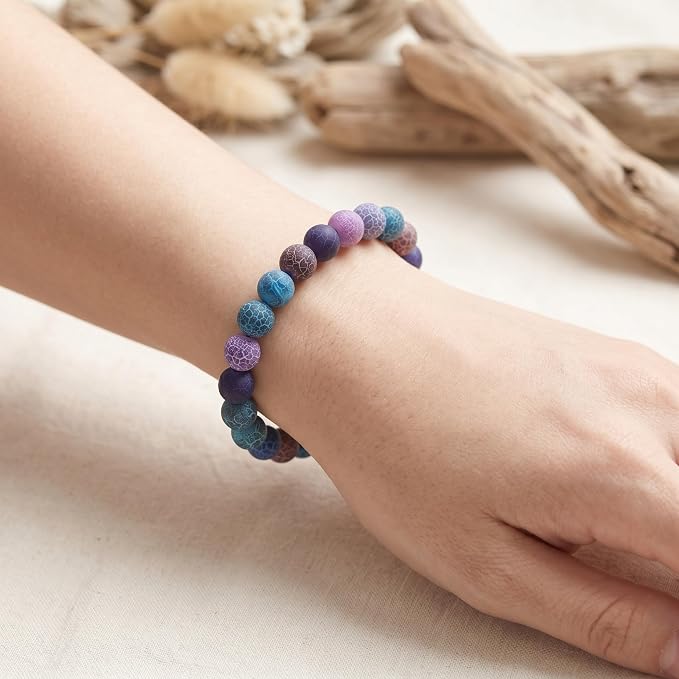 48pcs Natural Matte Colorful Oxidized Gemstone Beads，8mm Frosted Round Loose - Image 6