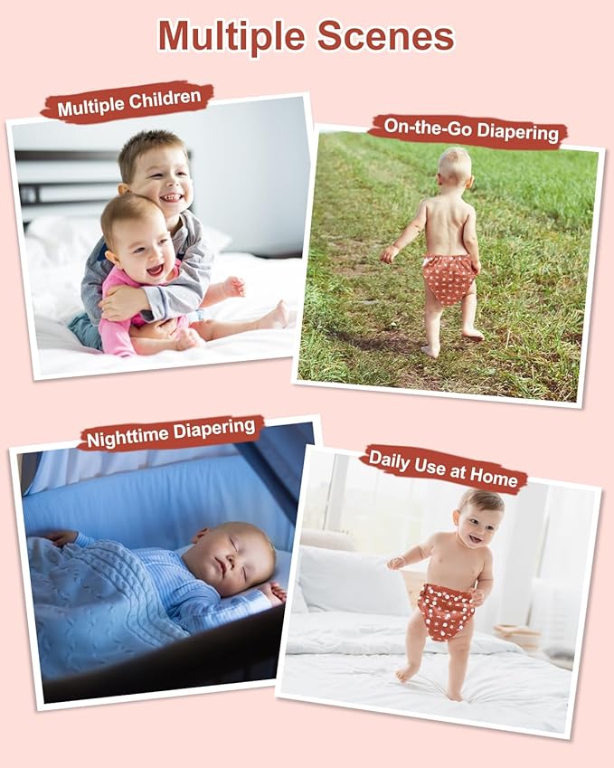 babygoal Reusable Charcoal Cloth Diapers with Double Gussets, 6 Pack Washable Baby Pocket Diapers with 6pcs Charcoal Inserts and Wet Dry Bag(Boho)