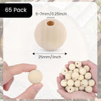 BigOtters 65-Pack 25mm Natural Unfinished Wood Beads, Round Spacer Beads - Image 2