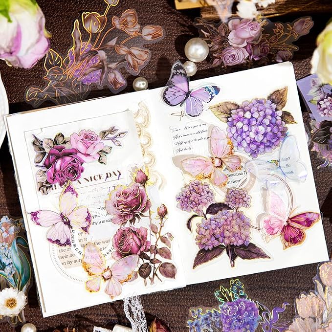 80Pcs Natural Flower Stickers for Scrapbooking, Self-Adhesive Transparent - Image 4