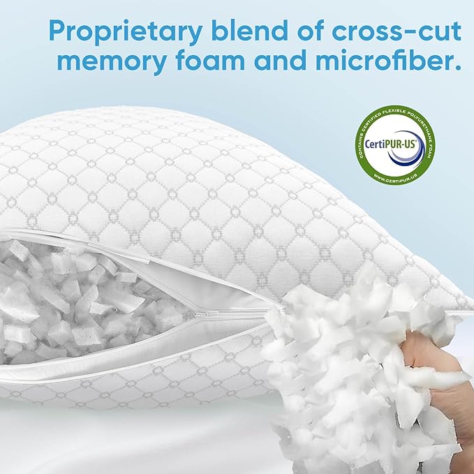 OAISZ Shredded Memory Foam Pillow, Standard Size Cooling Adjustable Firm Bed - Image 4