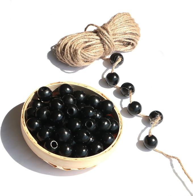 240Pcs Black Wood Beads 16mm for Craft Large Hole Wood Beads Hole:6mm - Image 5