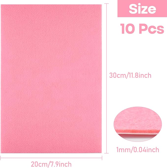 CHRORINE 10 Pcs Pink Felt Fabric Sheets Self Adhesive Felt Sheets 8 x 12 Inches - Image 2