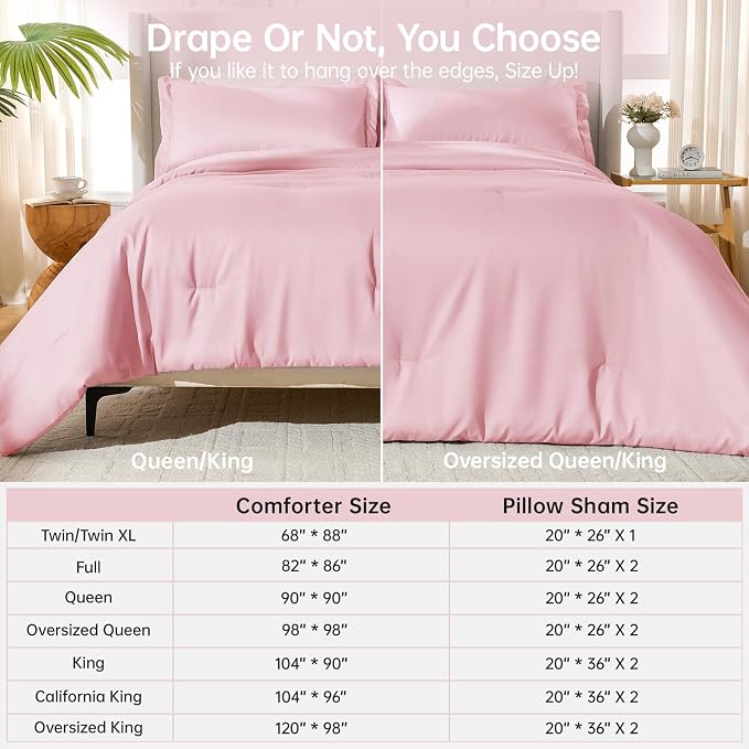 MUXHOMO Pink California King Comforter Set, All Season Ultra Soft Down - Image 8