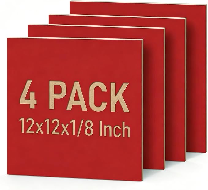 4 Pack Red Basswood Sheets for Crafts, DIY Ornaments & Architectural Models by Creatorally