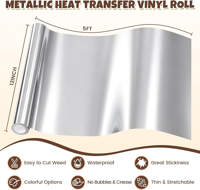 Silver Metallic Foil HTV Heat Transfer Vinyl Roll - Image 5