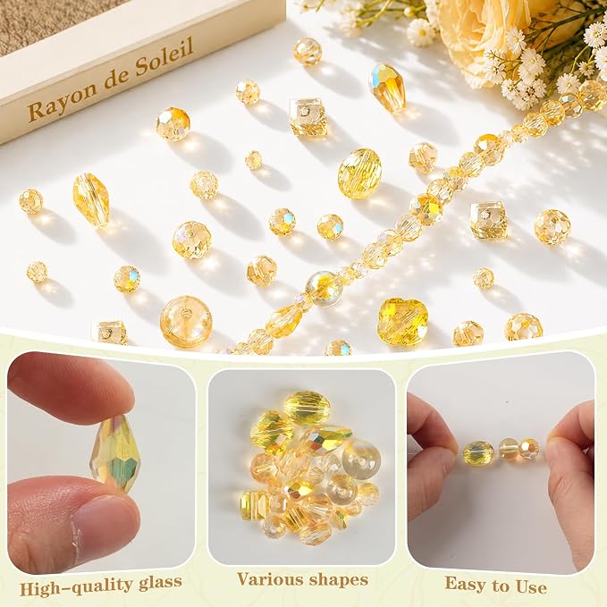 636pcs Crystal Glass Beads for Jewelry Making Assorted, 4/6/8mm Gold Champagne - Image 3