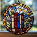 Floral Stack of Bookks Acrylic Suncatcher Stained Glass Effect Window Car by AVAGAN