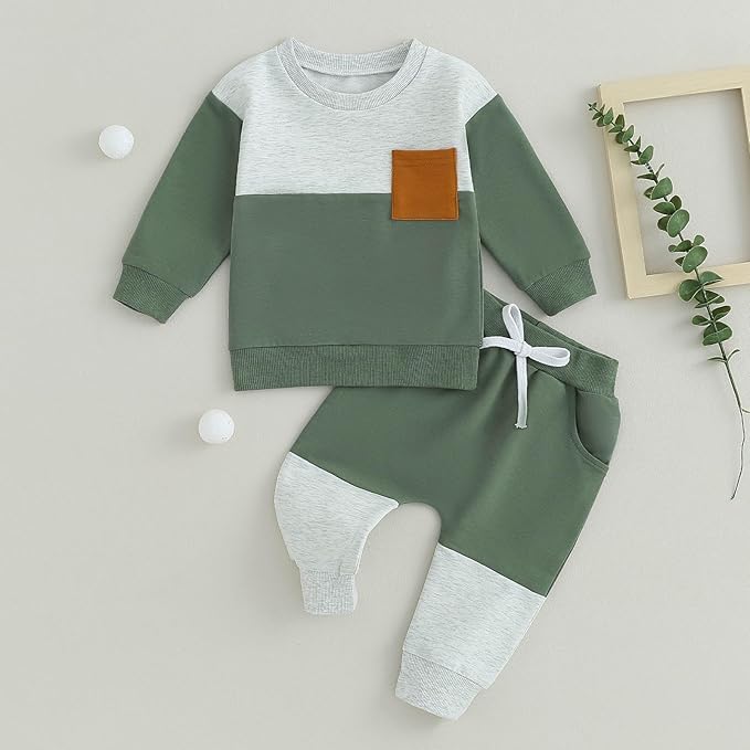 Toddler Baby Boy Fall Clothes Waffle Contrast Color Sweatshirt Pants Sets Infant Winter Outfits 6 12 18 24 Months