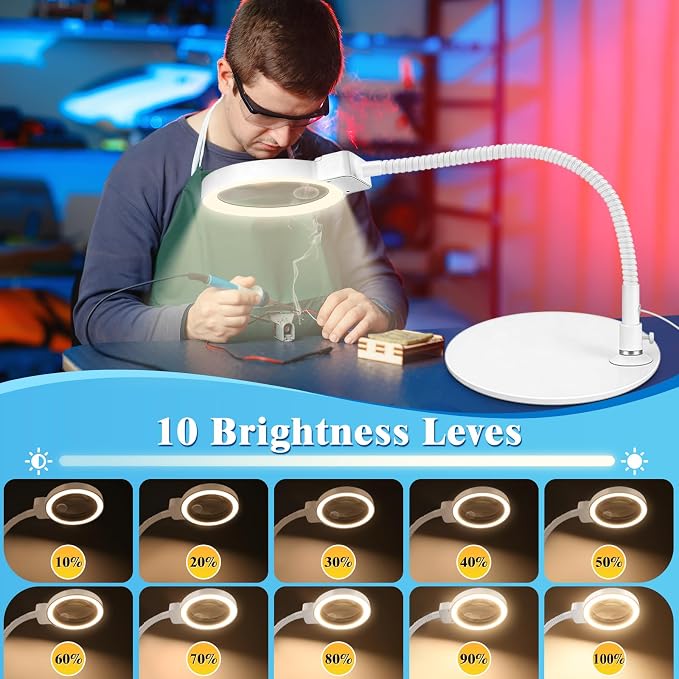 10X 30X Magnifying Glass with Light and Stand, 72 LED 3 Color Modes Stepless - Image 5