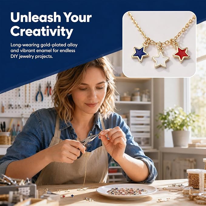MARFOREVER 120 Pcs Patriotic Red White Blue Star Charms, 4th of July Charm - Image 8
