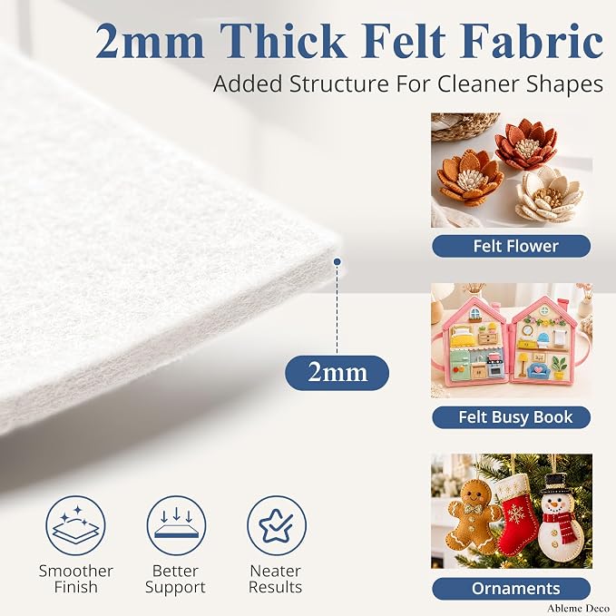 12" x 12" Felt Sheets for Crafts, 2mm Stiff Felt Fabric, Ivory | 2mm Thick - Image 2